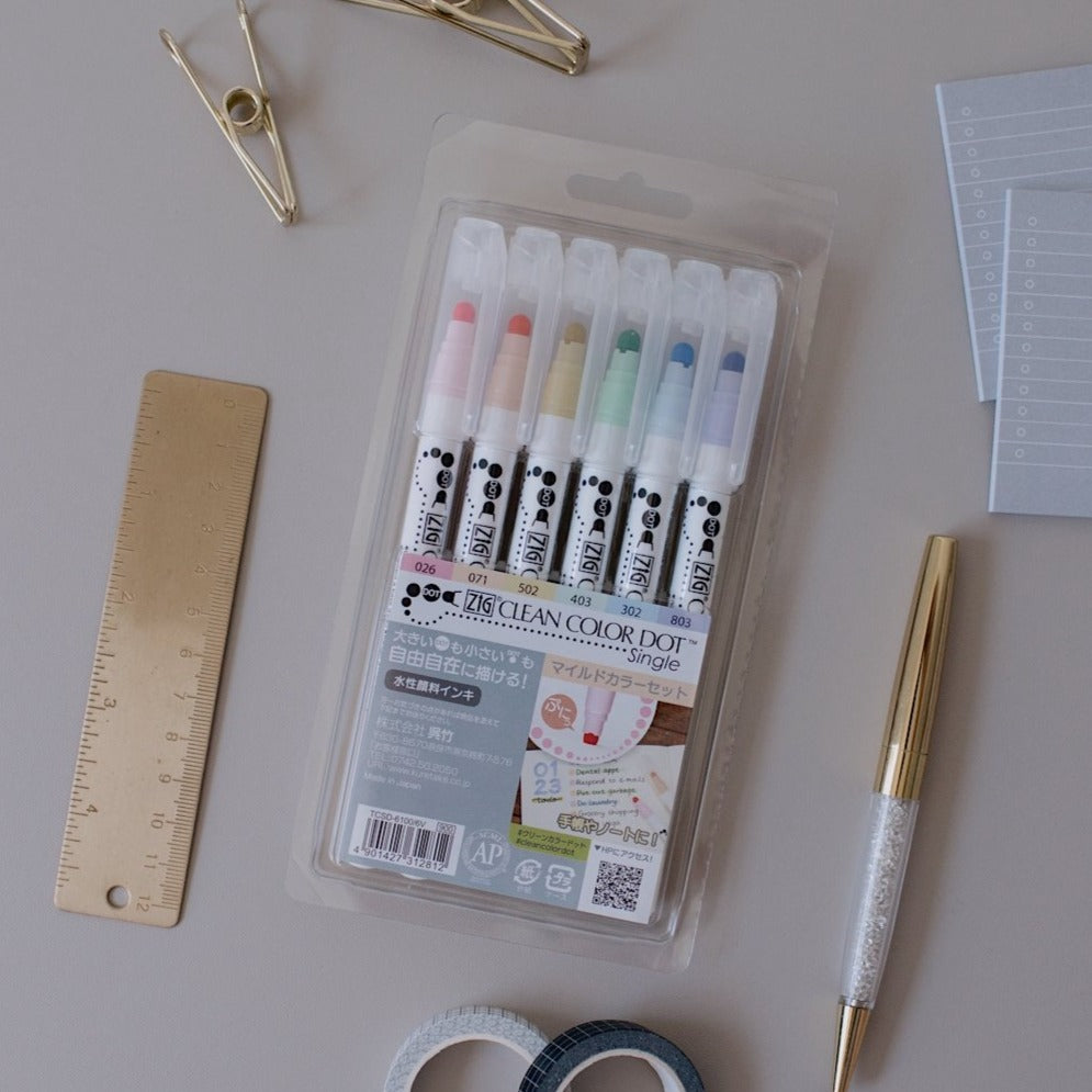 Kuretake Zig Clean Color Dot Marker - 6 Highlight Color Set