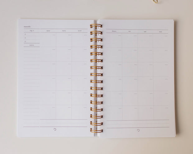 Undated Monthly + Weekly (6 Month) Agenda | Spiral Planner